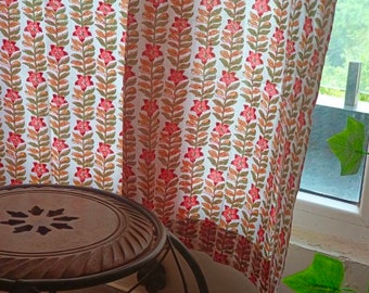Floral cotton hand printed curtain for living room, bedroom, yoga room, nursery, can be customized to any style