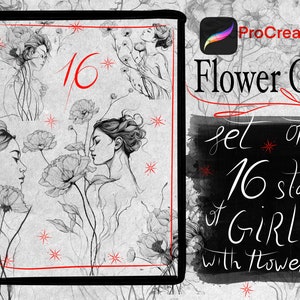 Pro create Brush Set of 16 Girls with Flowers Stamps