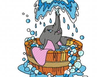 DUMBO BATHING - Diseño de bordado a máquina individual para bastidor de 5x7" en 7 formatos **Lea la descripción**