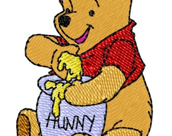 Winnie the Pooh y Honeypot - Diseño de bordado a máquina para bastidor de 10 x 10 cm (descarga digital)