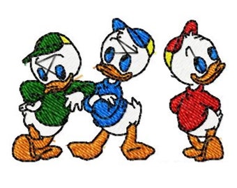 HUEY, DEWEY & LOUIE - Single Machine Embroidery Design for 4x4" hoop in 8 formats **Read Description**