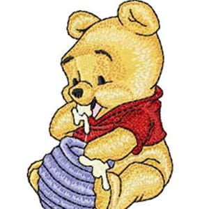 BABY POOH EATING Honey - Single Machine Embroidery Design for 4x4" hoop in 8 formats **Read Description**