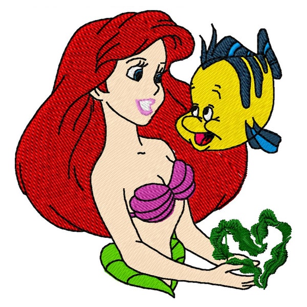 ARIEL & FLOUNDER - Single Machine Embroidery Design for 4x4" hoop in 8 formats **Read Description**