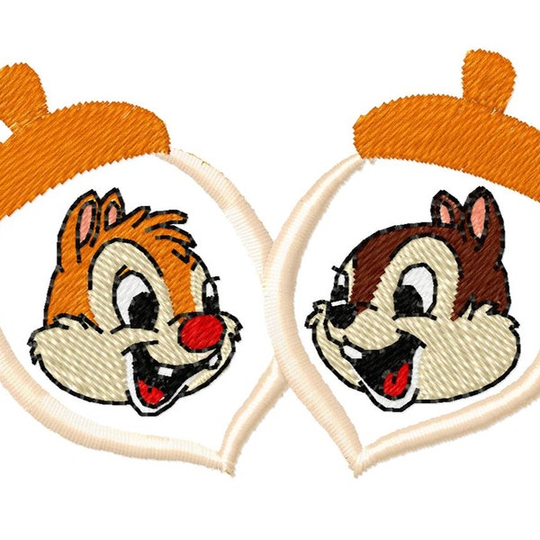 CHIP & DALE CAMEO - Single Machine Embroidery Design for 4x4" hoop in 8 formats **Read Description**