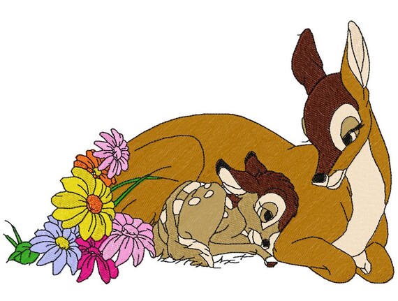 BAMBI & MUM - Single Machine Embroidery Design for 6x10 Hoop