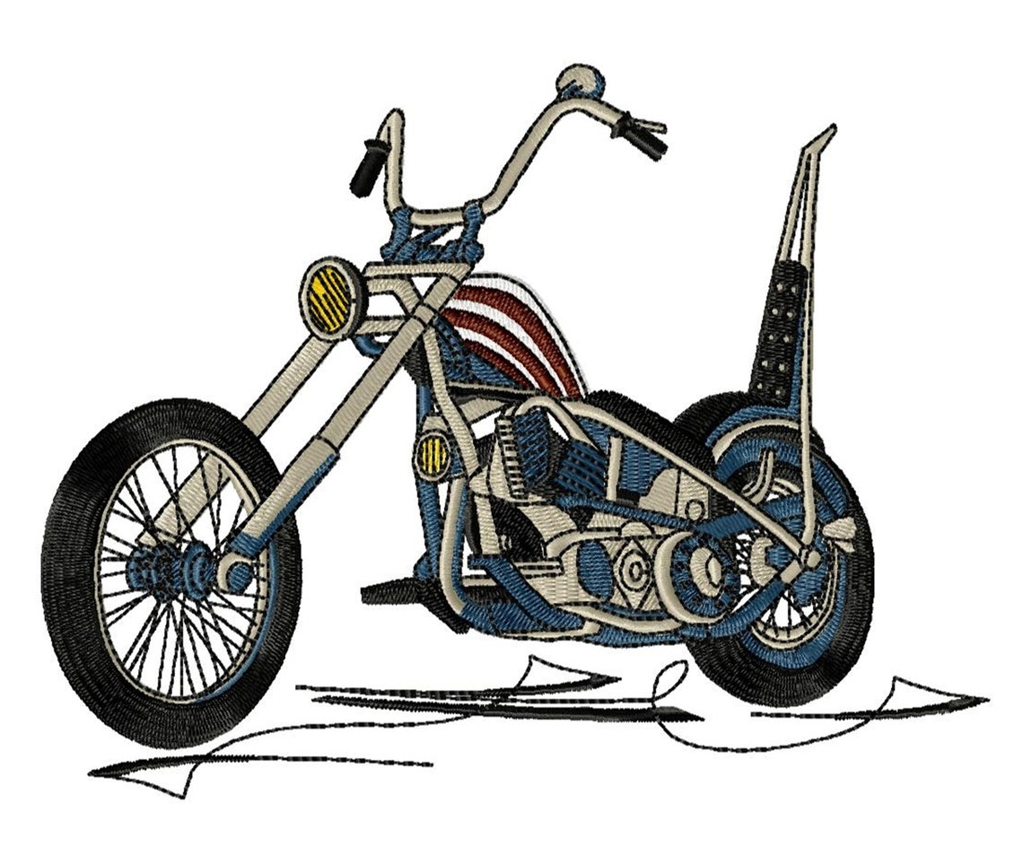 CHOPPER MOTOR BIKE Single Machine Embroidery Design for 5x7 Hoop in 8