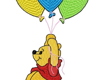 POOH WITH 3 BALLOONS - Single Machine Embroidery Design File for 5x7" hoop in 8 formats **Read Description**