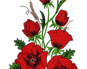 POPPIES TOO - Single Stickmuster für 15x10" Stickrahmen in 7 Formaten **Beschreibung lesen**