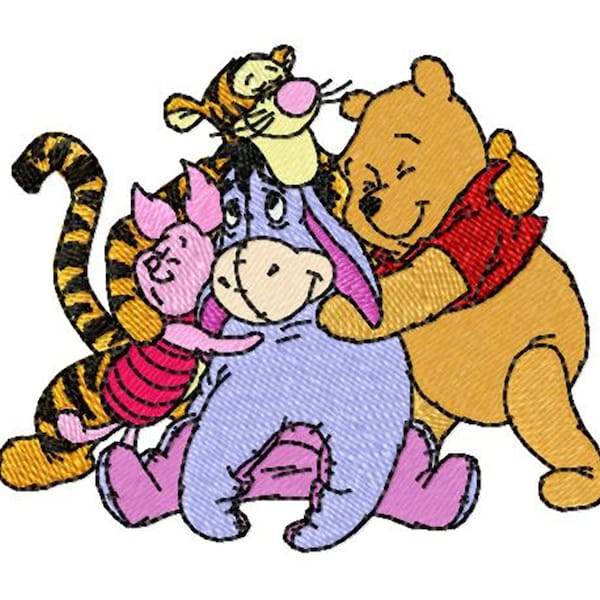 POOH & 3 FRIENDS - Single Machine Embroidery Design for 4x4" hoop in 8 formats **Read Description**