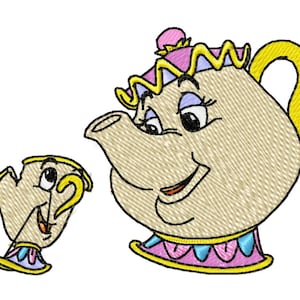 MRS POTTS & CHIP - Single Machine Embroidery Design for 4x4" hoop in 8 formats **Read Description**