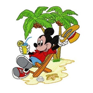 MICKEY AT BEACH - un seul motif de broderie Machine pour cerceau de 5 x 7 po. en 7 formats **Lire la description**