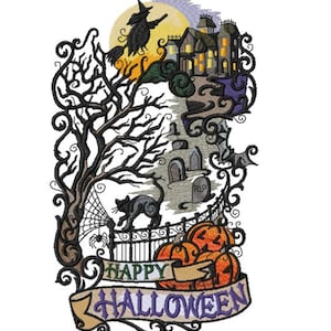 HAPPY HALLOWEEN - Single Machine Embroidery Design for 6x10&quot; hoop in 7 formats **Read Description**