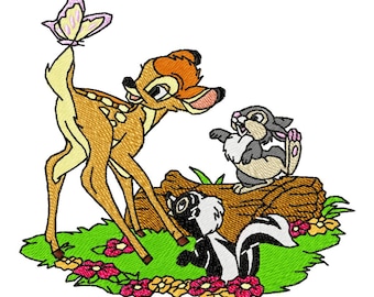 BAMBI & FRIENDS - Single Machine Embroidery Design for 5x7&quot; hoop in 8 formats **Read Description**