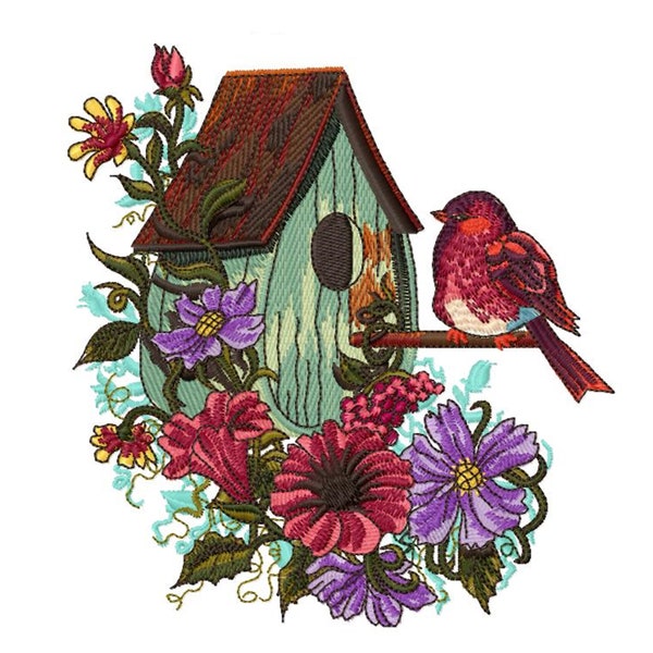 BIRDHOUSE - Conception de broderie machine unique pour cerceau 6x10" en 7 formats **Lire la description**