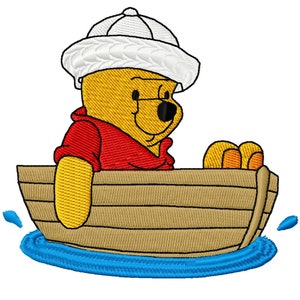 POOH EN UN BARCO - Diseño de bordado a máquina único para bastidor de 4 x 4" en 8 formatos **Leer descripción**