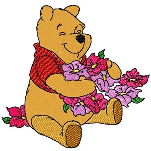 POOH IN FLOWERS - Single Machine Embroidery Design for 4x4" hoop in 8 formats **Read Description**