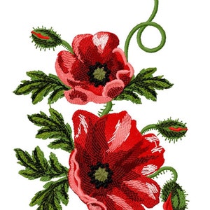 POPPIES - Single Machine Embroidery Design for 5x7&quot; hoop in 8 formats **Read Description**