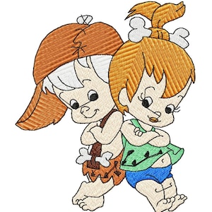 BAMBAM & PEBBLES - Single Machine Embroidery Design for 5x7" hoop in 8 formats **Read Description**