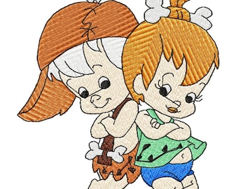 BAMBAM & PEBBLES - Single Machine Embroidery Design for 5x7" hoop in 8 formats **Read Description**