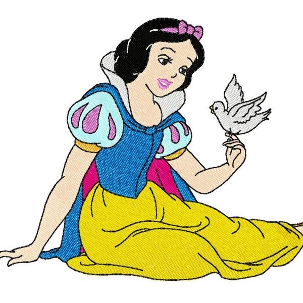 SNOW WHITE With DOVE - Single Machine Embroidery Design for 5x7" hoop in 8 formats **Read Description**