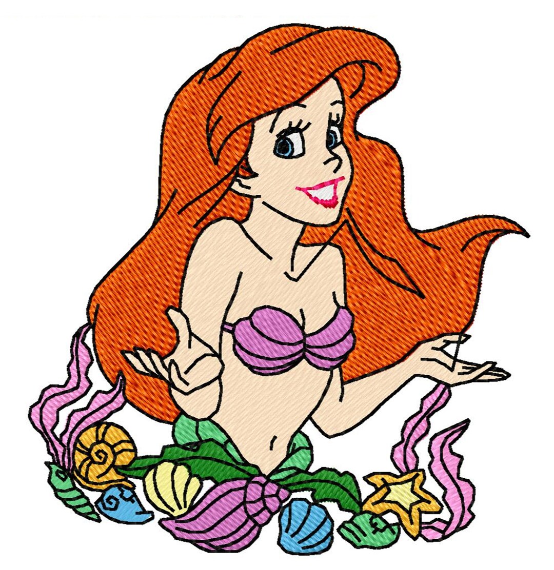 ARIEL WITH SHELLS - Single Machine Embroidery Design for 4x4 Hoop ...