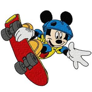 MICKEY SKATEBOARDING - Single Machine Embroidery Design for 5x7" hoop in 8 formats **Read Description**