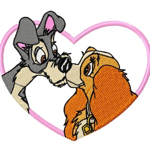 LADY & TRAMP HEART Too - Single Machine Embroidery Design for 4x4" hoop in 8 formats **Read Description**