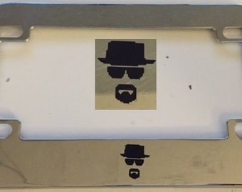 Heisenberg Face The Cook in 8 Bit - Chrome Motorcycle / Scooter License Plate Frame
