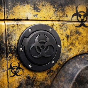 Zagrożenie biologiczne w 3D – czarne z czarną flagą na pokrywę wlewu paliwa do Jeepa Wranglera JK/JKU – Alien Invasion War Battle BioHazards