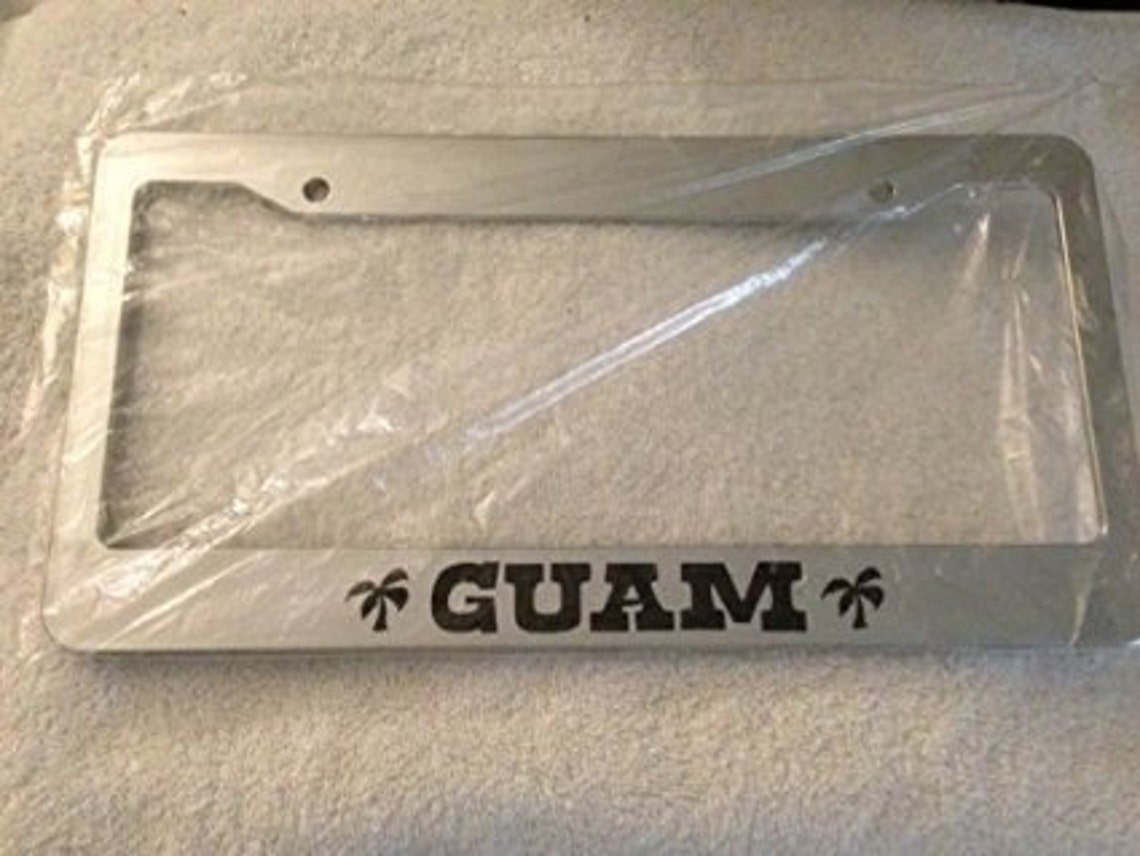 Guam With Palm Tree Chrome Automobile License Plate Frame Etsy