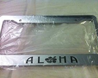 Tropical Aloha With Hibiscus Flower - Chrome License Plate Frame - Hawaiian Style