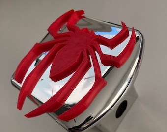 Spider in 3D - 2 inch Trailer Hitch Cover Chrome with RED -  Super Hero Style