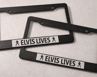 Elvis King of Pop Lives - Black Automotive License Plate Frame - Quantity 2 - A SET - Dancer Singer Pop Culture