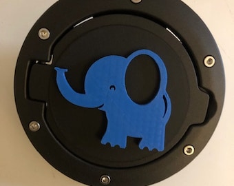 Cute Elephant in 3D - Black with Blue for Jeep Wrangler JK/JKU flag Gas Cap Cover - Safari Style