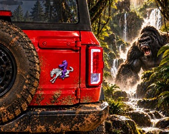Gorilla Boss Riding Horse in 3D  Various Colors  Add on for Ford Bronco - Sasquatch Riding Bronco - Urban Myth Ape Super Round Unique Emblem