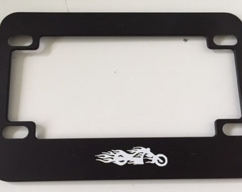 Flaming Chopper Black Motorcycle / Scooter License Plate Frame