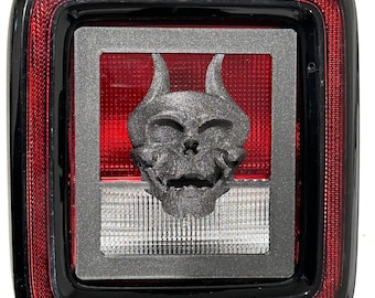 Oni Style Skull with Fangs 3D - Black for Jeep Wrangler JK/JKU/JL Rear Tail Light Covers (2019-2026) Non Led Version Halloween Spooky Skulls