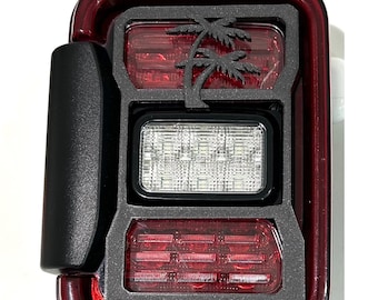 Versión de palmera en 3D - Negro para cubiertas de luces traseras LED para Jeep Gladiator (2020-2026) Hula hawaiana con flor de hibisco