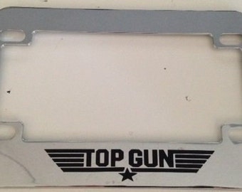 Top Gun -  Chrome Motorcycle / Scooter License Plate Frame - Tom Cruise Classic