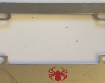 Very Cool Round Spider - Chrome with RED Motorcycle / Scooter License Plate Frame -