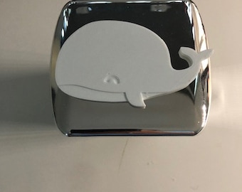 Very Cute Whale  - Chrome with White - 2 inch Trailer Hitch Cover - dolphine animal love fish