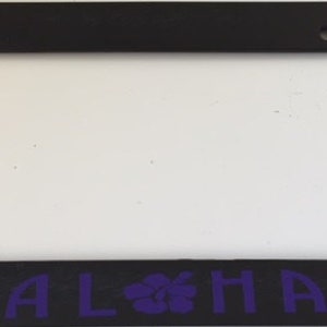 Tropical Aloha With Hibiscus Flower - Black with Purple License Plate Frame - Hawaiian Style