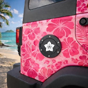 Hibiscus Flower Aloha  in 3D - Black with Various Colors for Jeep Wrangler JK/JKU flag Gas Cap Cover Hawaii Hawaiian Hibiscus Aloha Slipper