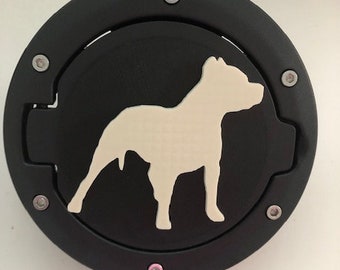 PitBull Stance in 3D - Black with White -  Jeep Wrangler JK/JKU flag Gas Cap Cover - Super Hero -  Pit Bull Aggresive Love