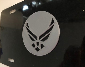 Air Force in 3d  - Black with Grey License Plate INSERT-  Jet Firefighter F16 Airforce