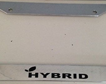 Hybrid Car with Leaf - Chrome License Plate Frame - Electric Car