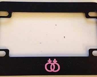 Lesbian Pride Logo -  Black with Pink Motorcycle / Scooter License Plate Frame