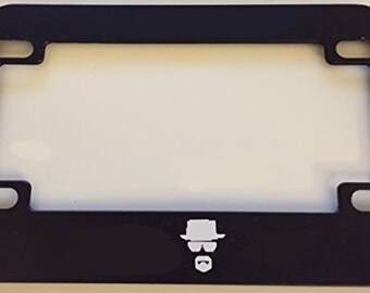 Heisenberg Face The Cook in 8 Bit - Black Motorcycle / Scooter License Plate Frame