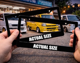 Actual Size  - Black w Various Colors License Plate Frame -Quantity 2 -  Small Car Funny Mini Fiat Style Tiny Popular Jdm
