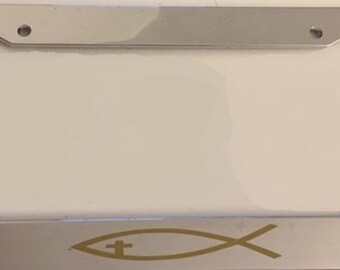 Christian Fish  - Chrome with Gold License Plate Frame -  Love Lord Jesus Peace